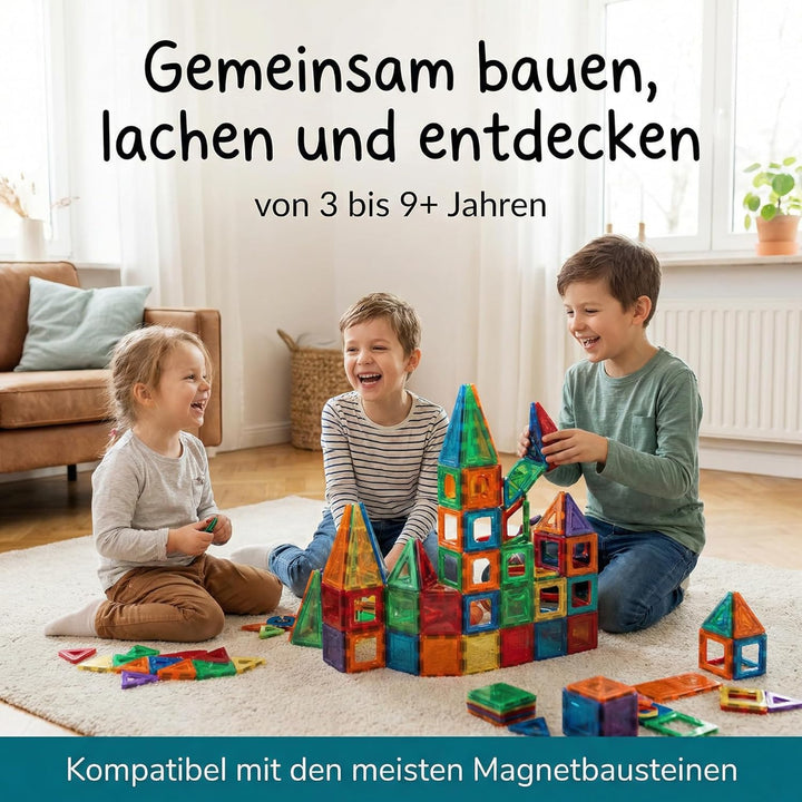 BauHelden Magnetbausteine Set, 180 Teile, Magnetische Bausteine, BPA Frei, Deutsche Bauanleitung, Kr