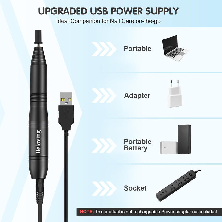Elektrische Nagelfeile, USB Elektrische Nagelfräser für Acryl-Gel-Nägel, Elektrischer Nagelbohrer Tr