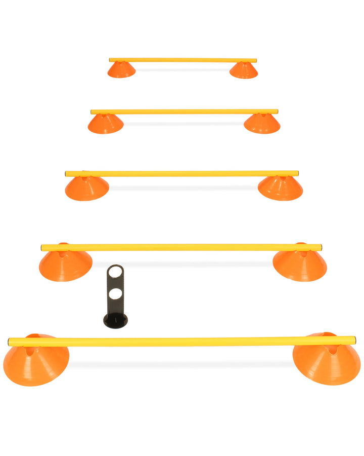 Cavaletti Mini-Hürden 5er Set – Mulden Orange & Stangen Gelb – sichere Trainingshürden für Hunde – A