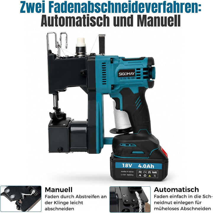 Akku Sacknähmaschine bürstenlos, 18V tragbare Handnähmaschine kompatibel mit Makita 18V Batterie, el