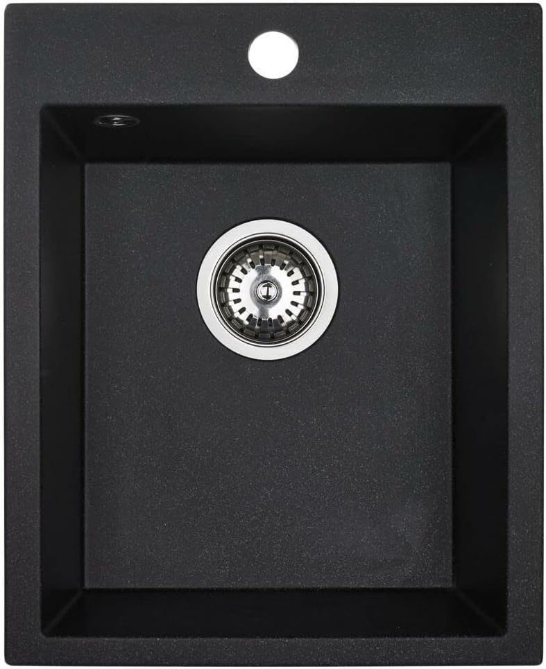 VBChome Spülbecken 48 x 39 cm Einzelbecken Schwarz Granit Rechteckig Einbauspüle Gesprenkelt Grosses