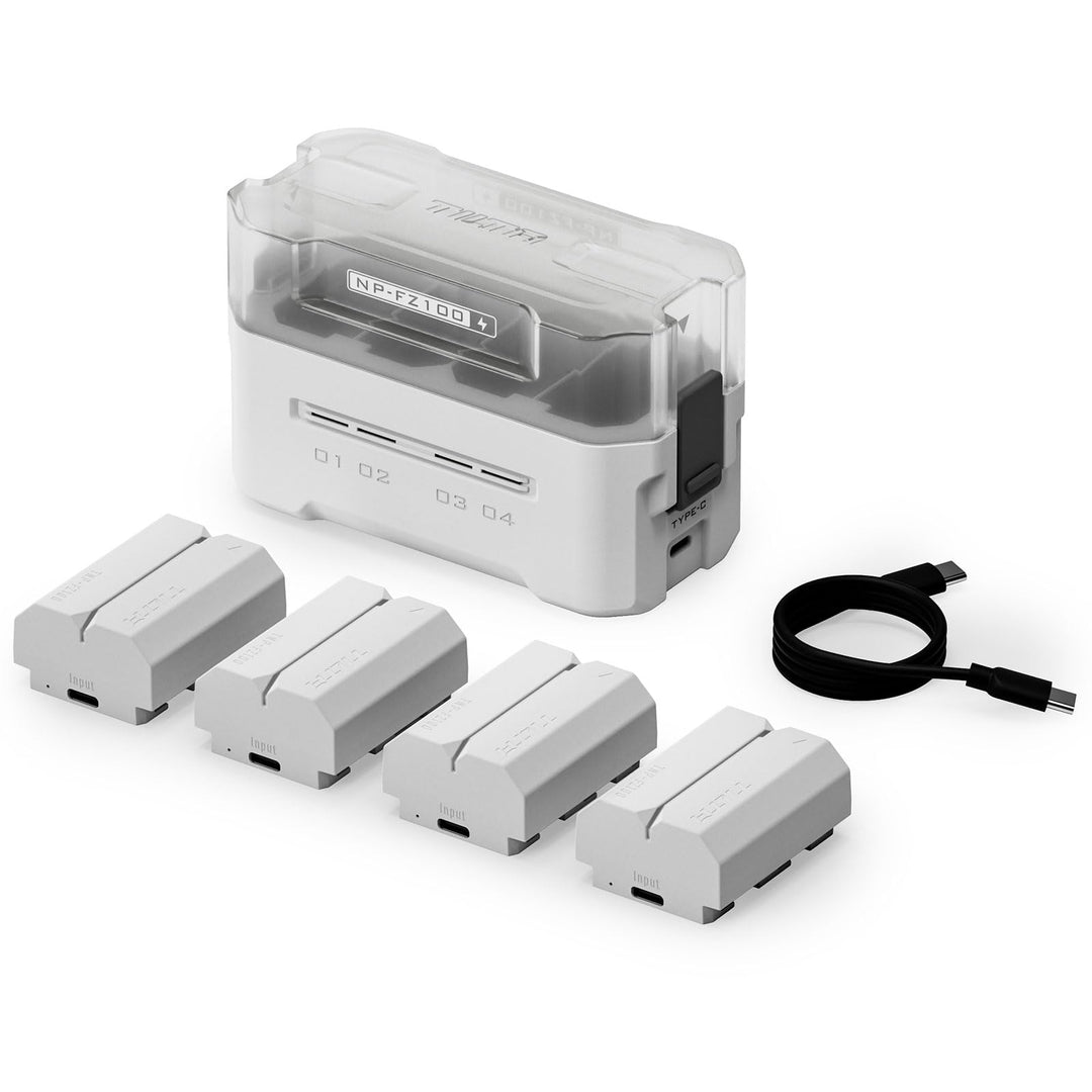 TILTA NP-FZ100 Ersatzakku- und Ladegerät-Set,mit 4 Akkus à 2400 mAh und Vierkanal-USB-C-PD-45-W-Schn