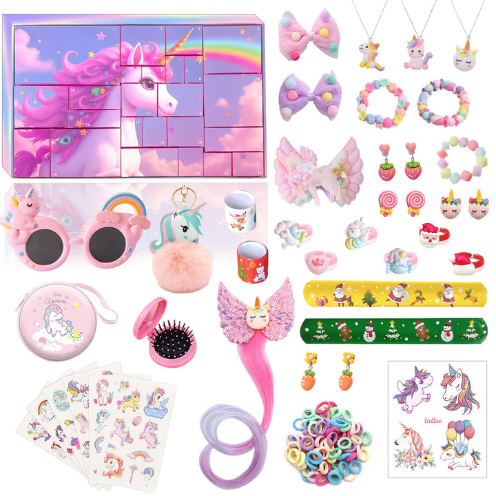 Adventskalender 2025 Mädchen, Einhorn Weihnachtskalender kinder, 24-tägige Weihnachts-Countdown-Box,