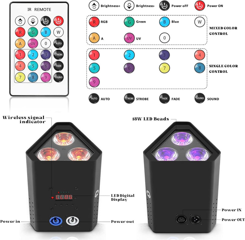 UKing Akku LED Par strahler, 2er Wiederaufladbarem 54W LED Par scheinwerfer RGBWA+UV Party Licht Büh