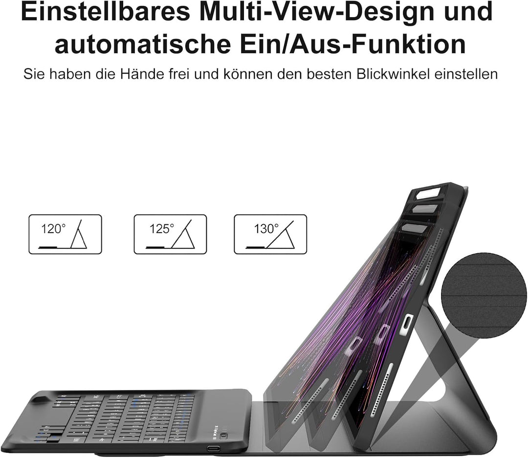 IVEOPPE Tastatur Hülle für iPad Pro 12,9 Zoll 6/5/4/3 Generation, Magnetisch abnehmbar mit Deutsches