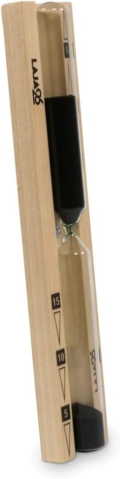LaJa26 Sauna Sanduhr "Small" schwarzer Sand - FSC Espenholz - Drehgestell aus Holz zur Montage an de