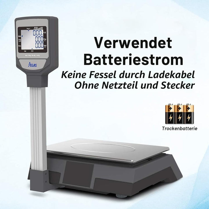 ACLAS Marktwaage Waage mit Stange 30kg Kontrollwaage Geeichte Ladenwaage - mit Dual LCD-Display Indu