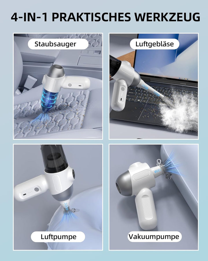 Handstaubsauger Akku 4-in-1,12KPA Handstaubsauger Kabellos,Auto Staubsauger Stark,2-Gang Autostaubsa