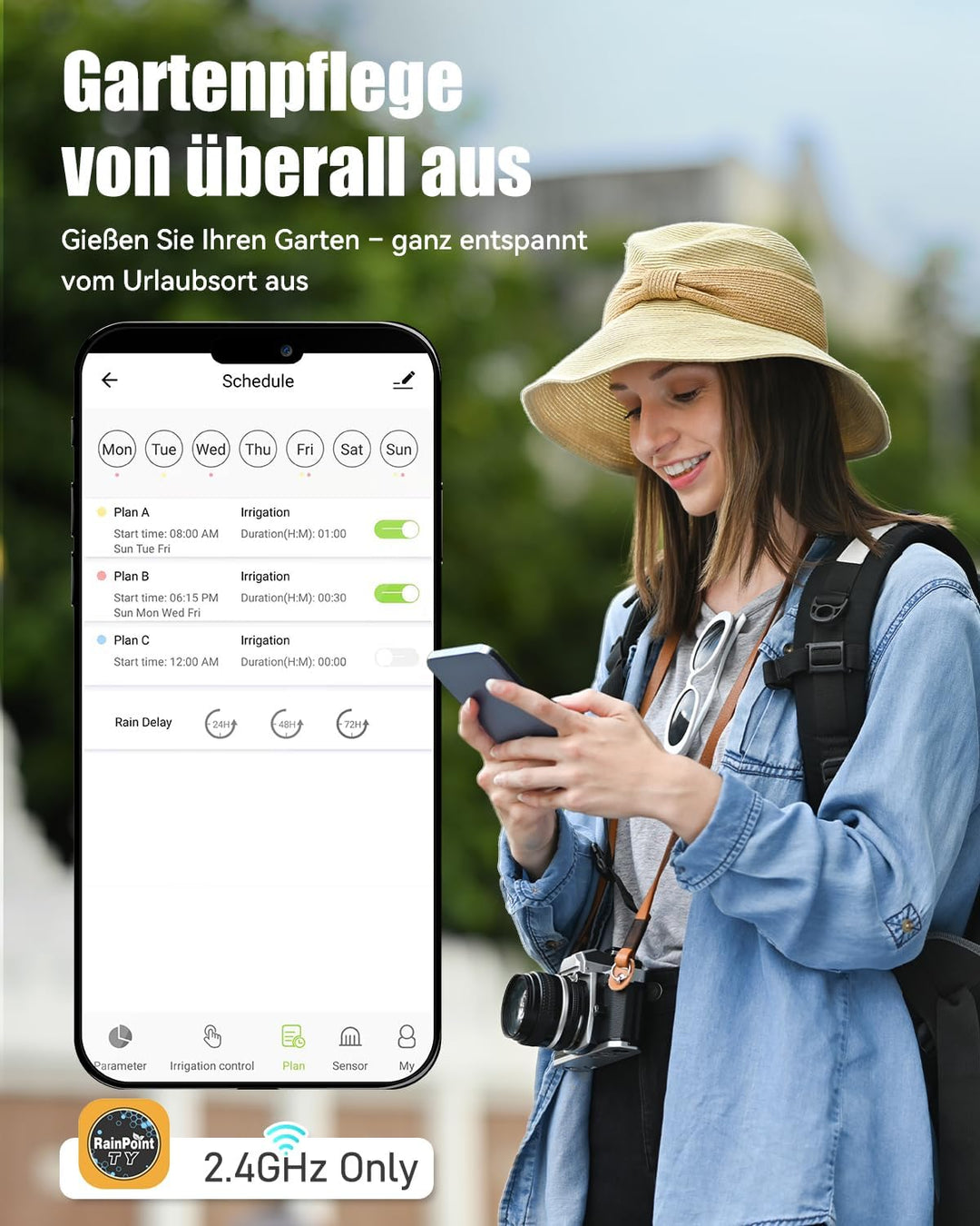 RAINPOINT Bewässerungscomputer WLAN 2 Ausgänge Automatische Bewässerung für Garten, nach Zeit/Wasser