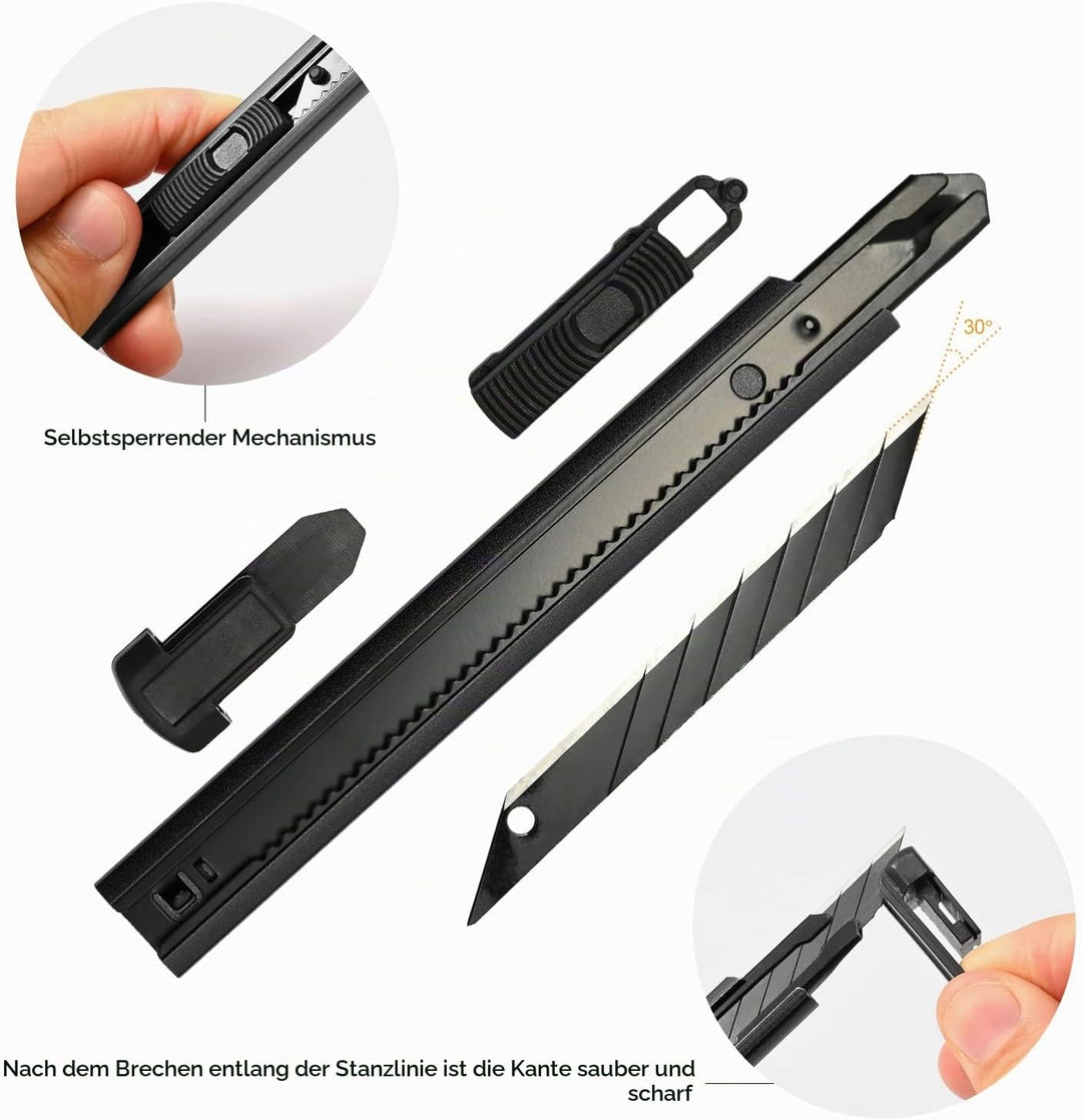 EHDIS Profi Cuttermesser Set - mit Bastelmesser, Skalpell, Cuttermesser 9mm, Stahllineal, Carbonstah