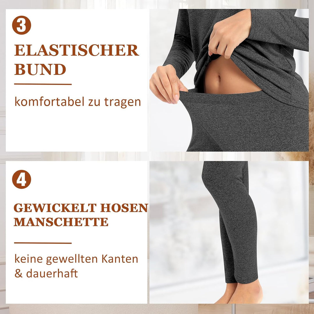 Damen Thermo Unterwäsche für Winter Atmungsaktiv Flexibel, XS Dunkelgrau