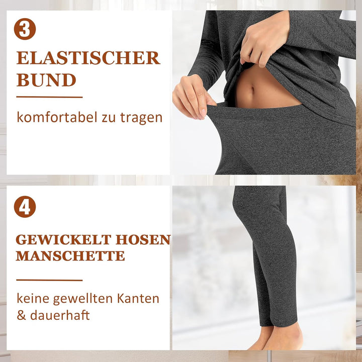 Damen Thermo Unterwäsche für Winter Atmungsaktiv Flexibel, XS Dunkelgrau