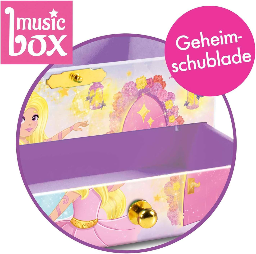 MUSIC BOX Fairy | Spieluhr mit Melodie, Mädchen Schmuckkästchen mit drehbarer Fee, Spiegel & Schubla