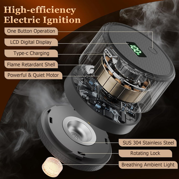 Elektrisches Cocktail Smoker Kit mit 4 Lichtmodi, wiederaufladbarer Whisky Räucher Set, 6 Holzspäne,