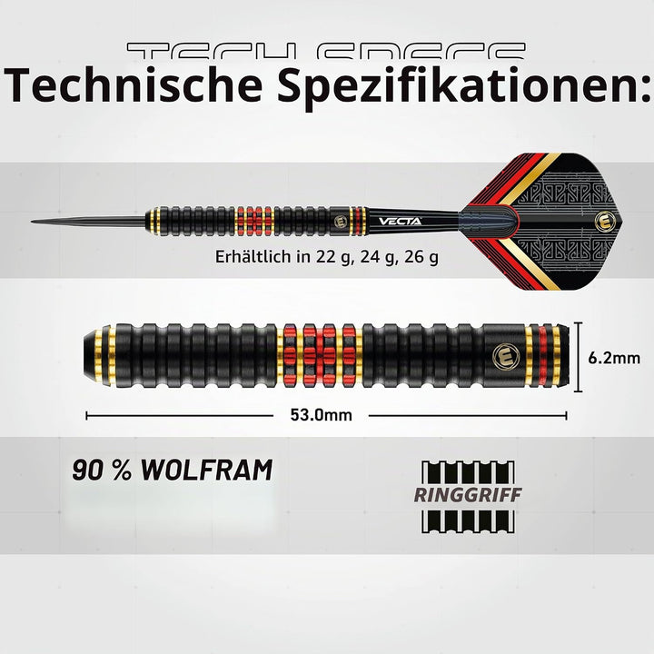 WINMAU Valhalla Profi Stahlspitze Wolfram Dartpfeile mit Flüge und Stiele (Wellen) 22g Steeltip, 22g