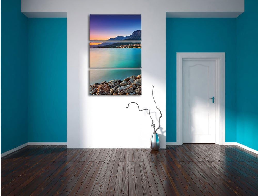 Pixxprint Meer an Traumstadt 3-Teiler Leinwandbild 120x80 Bild auf Leinwand