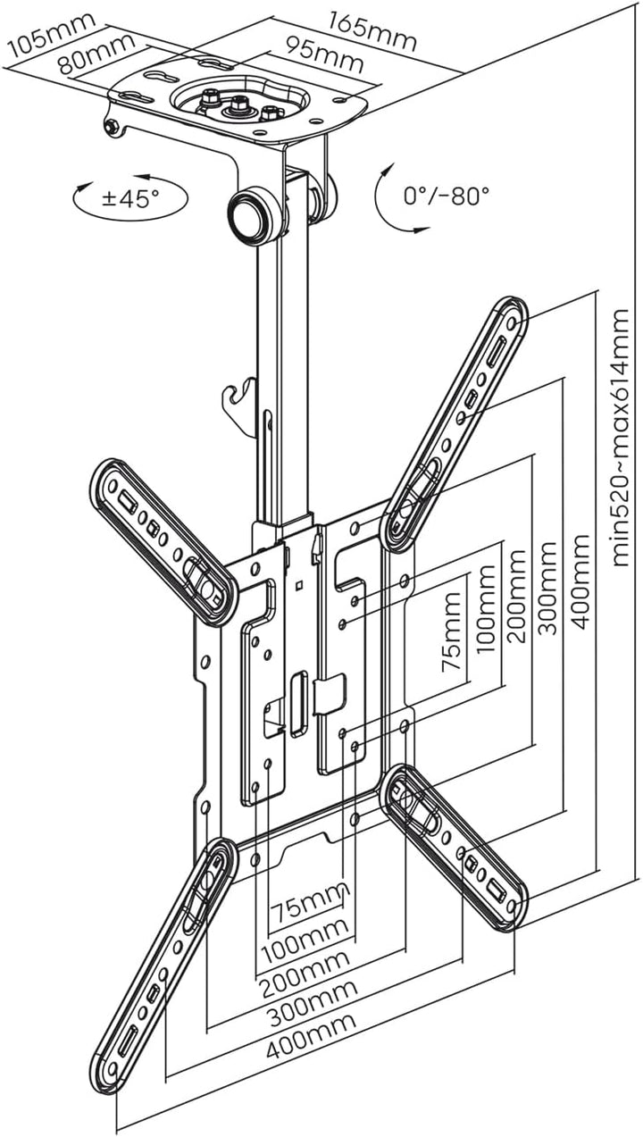 mywall Klappbare TV-Deckenhalterung HL45-3L, Tragkraft bis 20 kg 23"-55" Bildschirme Einstellbare Hö