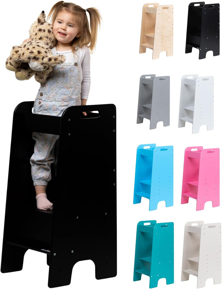 Lernturm ab 1 Jahr, höhenverstellbar mit 5 Ebenen, belastbar bis 110kg - Montessori Learning Tower (