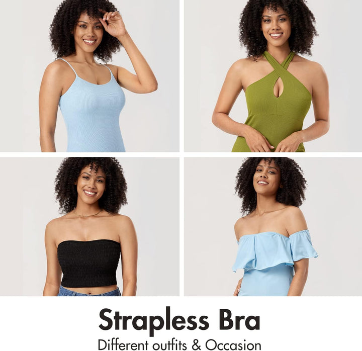 DELIMIRA Damen Trägerloser Bandeau BH Grosse Grössen Ungefüttert BHS mit Bügel und Abnehmbaren Träge