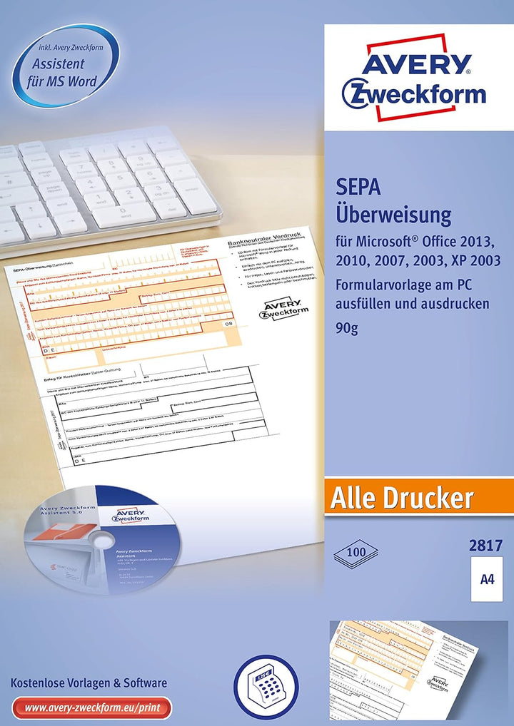 SIGEL ZV570 SEPA-Überweisungen, A4, 100 Blatt, incl. free download Beschriftungsassistent & AVERY Zw