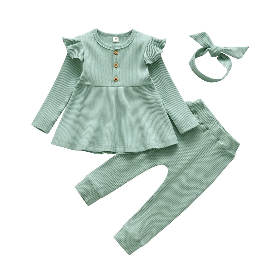 Derouetkia Baby Mädchen Kleidung Kleinkind Mädchen Rüschen Tops Langarm Hose mit Stirnband Outfit Se