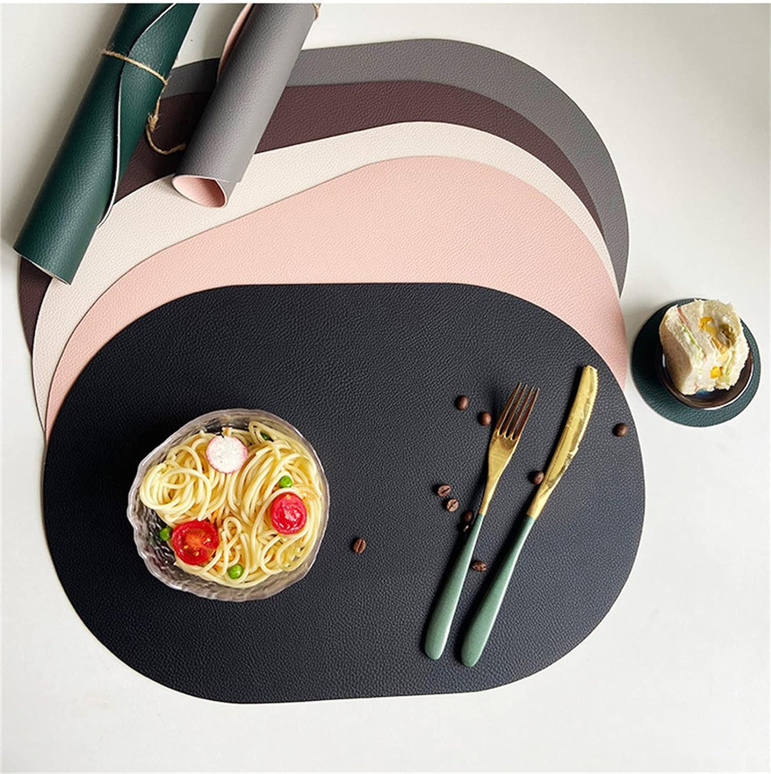 Oval Tischsets Abwischbar, Leder Kunstleder Platzset Zweifarbig Wasserdicht Platzdecken mit Unterset