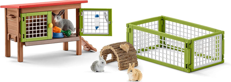 schleich 42420 FARM WORLD Kaninchenstall, 16 Teile Spielset mit 3 Kaninchen Tierfiguren, Stall und Z