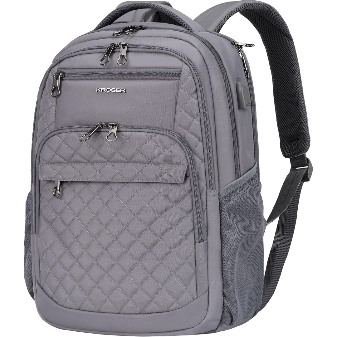 KROSER Laptop Rucksack 17-17,3'' Business Rucksack Schulrucksack 17.3" Gesteppt Grau, 17.3" Gesteppt
