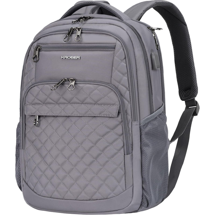 KROSER Laptop Rucksack 17-17,3'' Business Rucksack Schulrucksack 17.3" Gesteppt Grau, 17.3" Gesteppt