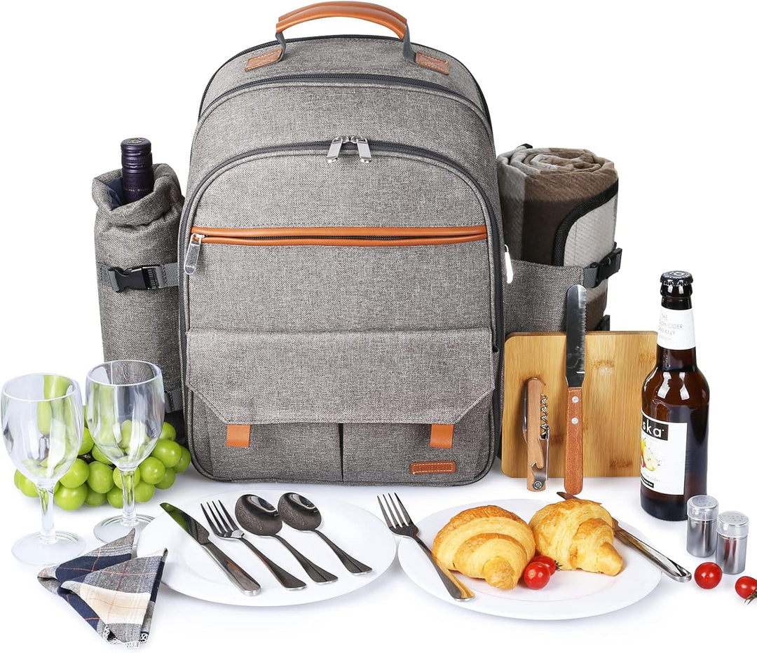 Sunflora Isolierter Picknick-Rucksack für 2 Personen Tasche mit Kühlfach, Weinbeutel, Decke und Edel