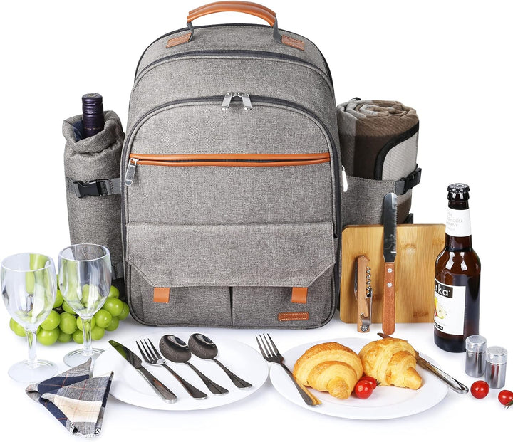 Sunflora Isolierter Picknick-Rucksack für 2 Personen Tasche mit Kühlfach, Weinbeutel, Decke und Edel