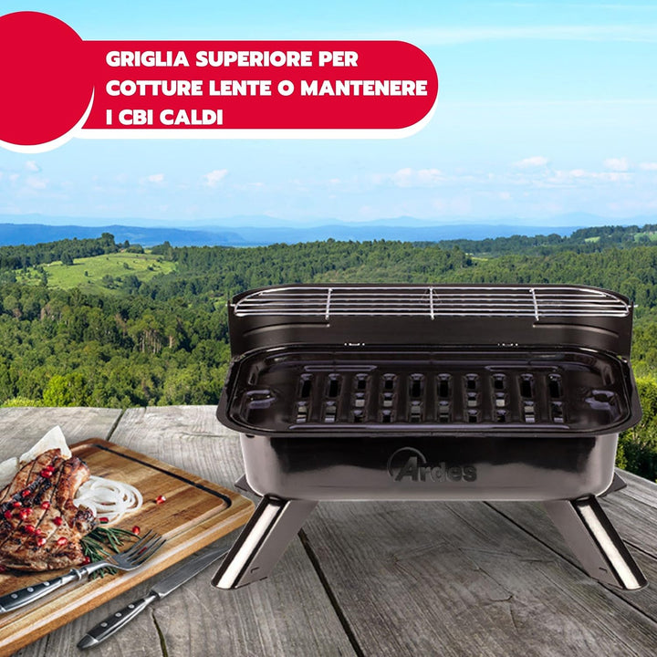 ARDES - ARBBQ01 Rauchfreier Elektrogrill BRASERO FEET, BBQ Elektro-Doppelgrill XXL mit Spritzschutz