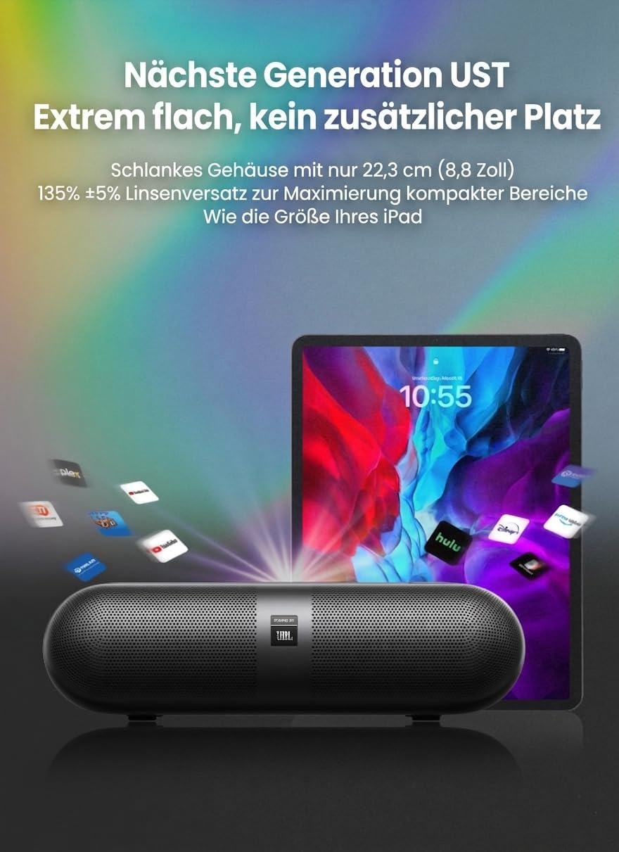 Yaber K300s Ultra-Kurzdistanz-Beamer: 4K-Unterstützung, Triple-Laser DLP Heimkino Projektor – 100" B