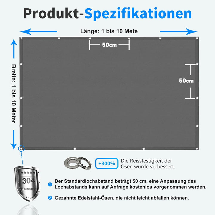 Sonnensegel Rechteckig, Terrassen Windschutz mit Seil, Sonnensegel Wasserdicht mit ösen, Sonnenschut