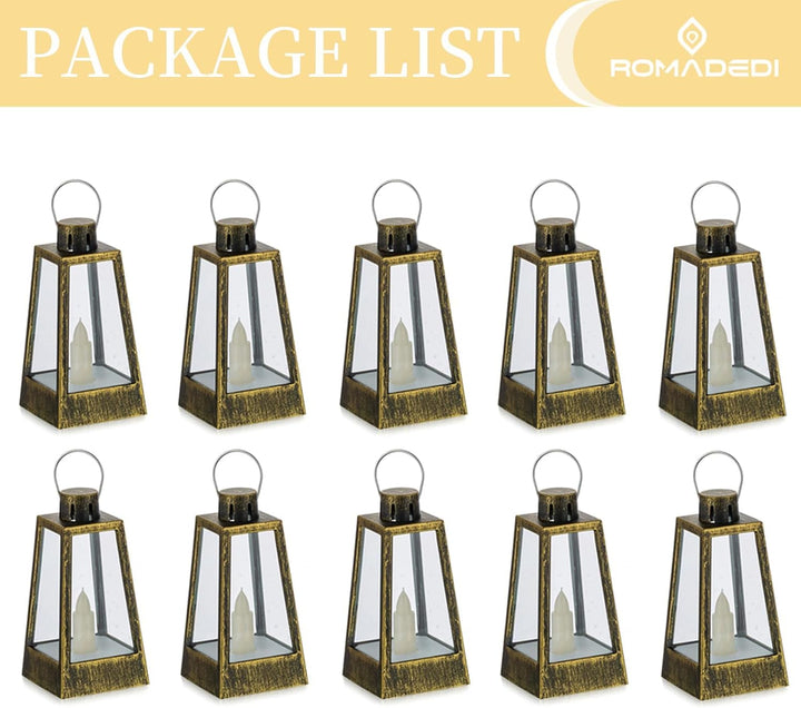Orientalische Laterne Gold Weihnachten Tischdeko - Romadedi 10er Set Mini LED Laterne Metall mit Bat