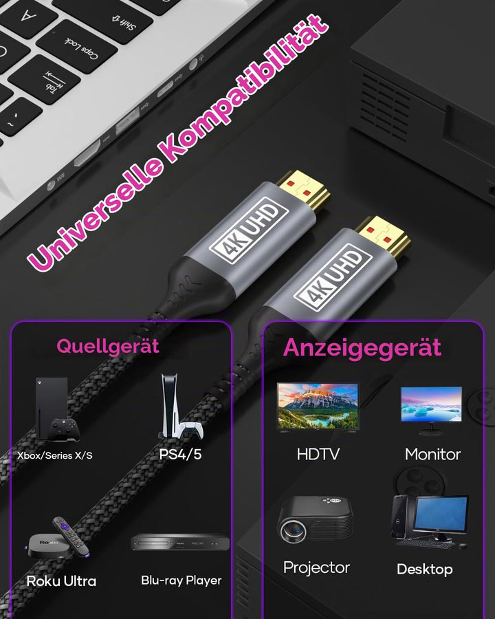 4K HDMI Kabel 10M, Ultra HDMI 2.0 Kabel High Speed 18Gbps Unterstützung HDR, HDCP2.2, Ethernet, 3D,