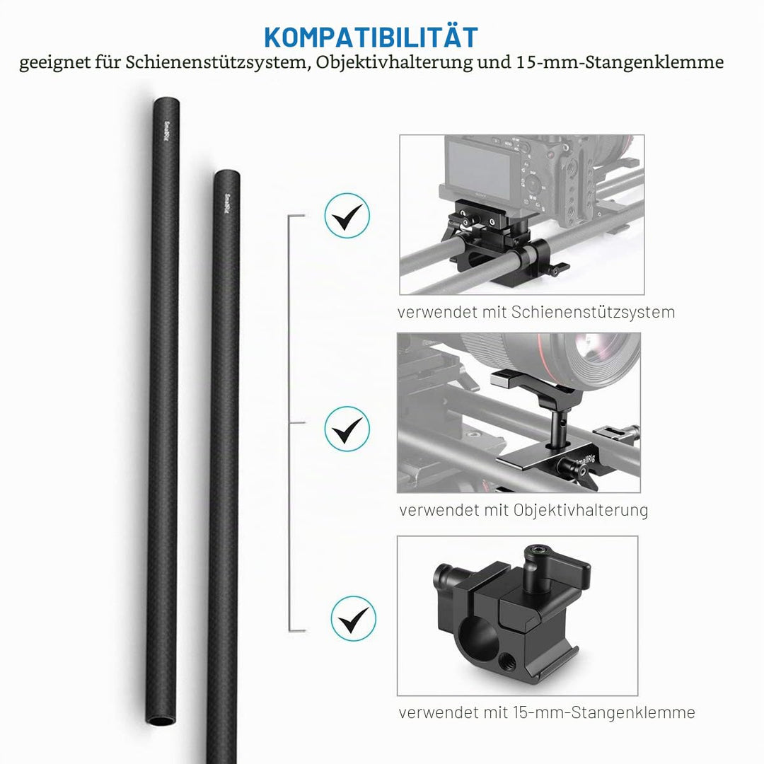 SMALLRIG DSLR Rigs 15mm Carbon Fiber Stangen - 30cm / 12inch (2 Stück) - 851 12 inch/ 30cm, 12 inch/
