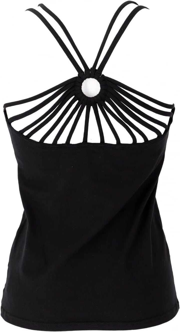 GURU SHOP Goa Psytrance Top, Pixi Top, Top, Damen, Baumwolle 38 Schwarz, 38 Schwarz