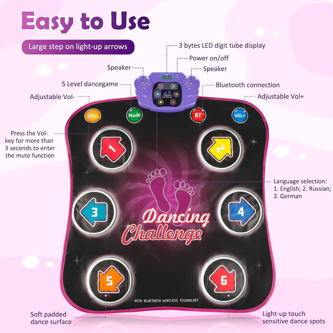 Tanzmatte für Kinder ab 3-12 Jahre, Musikmatte mit LED-Lichter, Kindertanzmatten mit 5 Spielmodi und