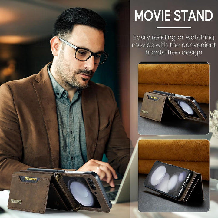 UDBKKDX Brieftasche Handyhülle für Samsung Galaxy Z Flip 5, hülle Mattes Leder mit Ständer Kameralin
