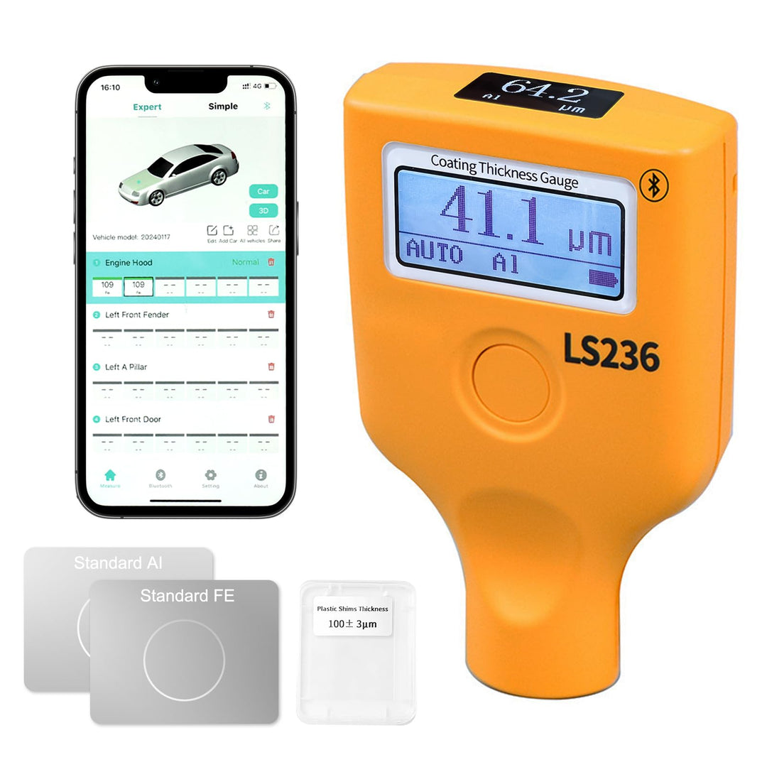 Lackmessgerät Auto, Digitales Lackschichtdickenmessgerät T7-LS-236, Dickenmessgerät mit APP, 0.0~500