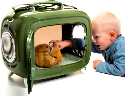 Transportbox für Hund, Katze & Kleintier | Retro TV-Box 45 x 41 x 28 cm | Reise & Transport mit Fens