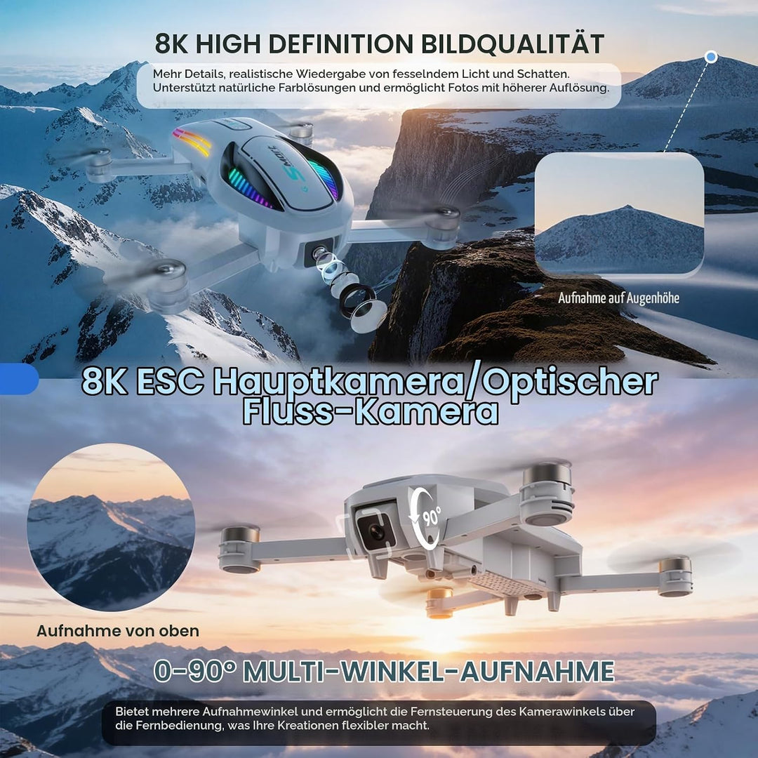 Gerbala Drohne, RC Drohne mit Doppelkameras 8K HD für Kinder, WiFi 30fps Quadcopter für Anfänger, mi