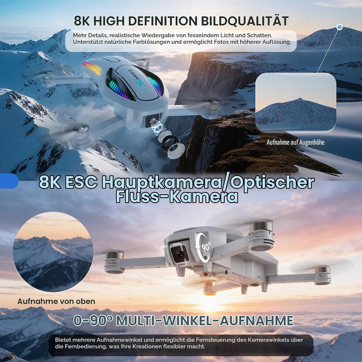 Gerbala Drohne, RC Drohne mit Doppelkameras 8K HD für Kinder, WiFi 30fps Quadcopter für Anfänger, mi