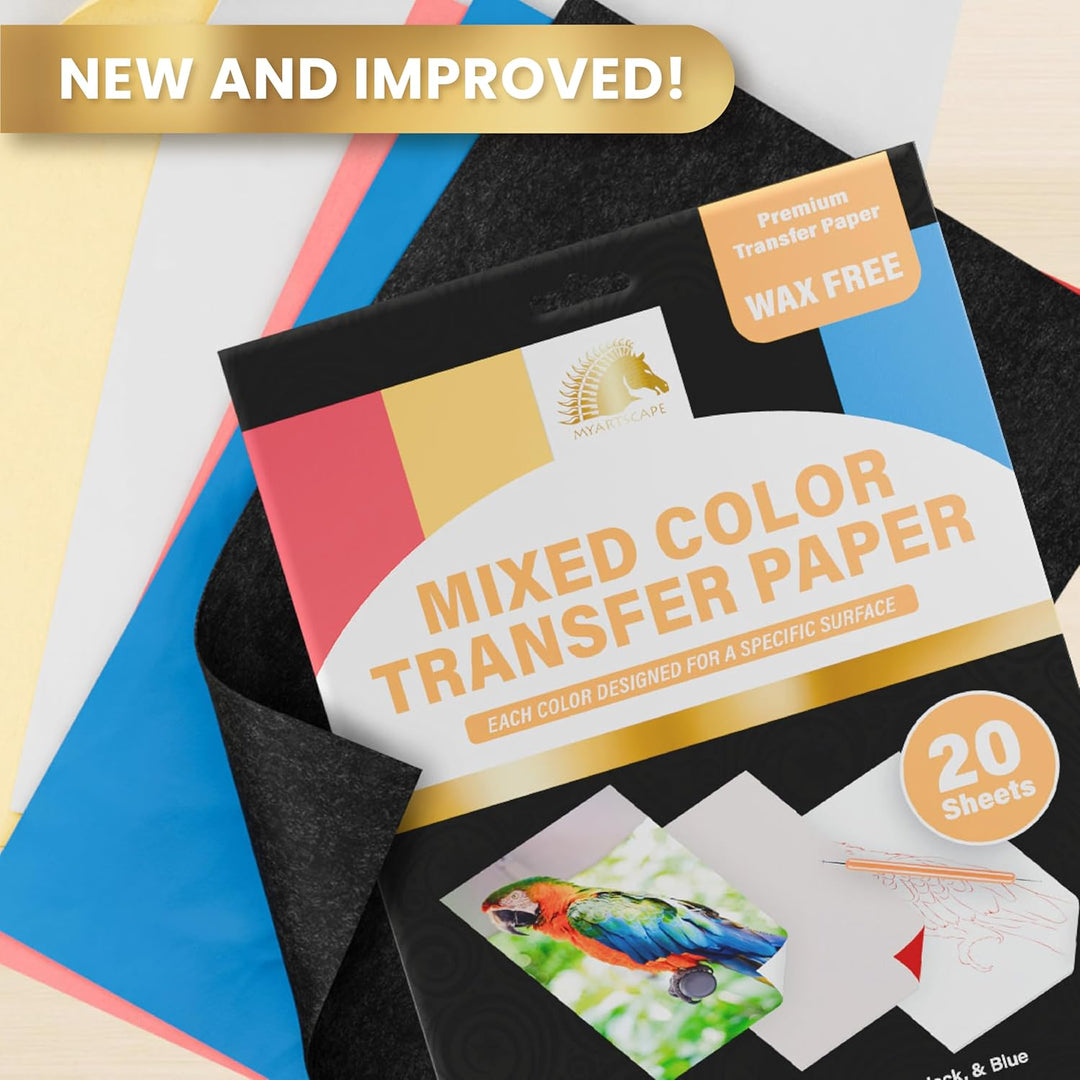 MyArtscape Graphit-Transferpapier, 20 gemischte Blätter, wachsfrei, löschbar, wischfrei, ideal zum Z