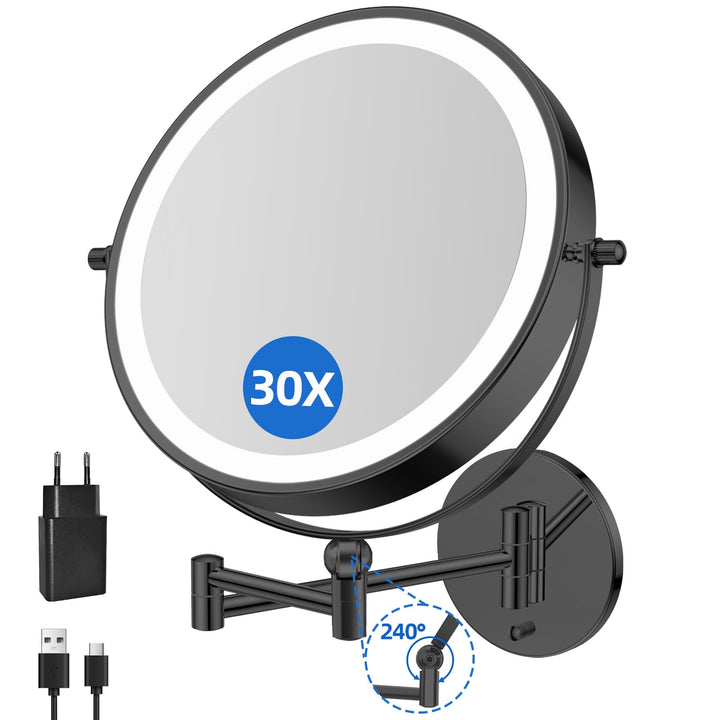 FUNTOUCH Kosmetikspiegel mit 1X/ 20X Vergrösserung, 5000 mAh Wiederaufladbar, Dimmbarer Rasierspiege