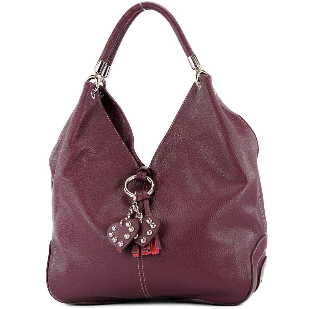 modamoda de - 330 - ital. Leder Damen Schultertasche Large Bordeauxviolett, Bordeauxviolett