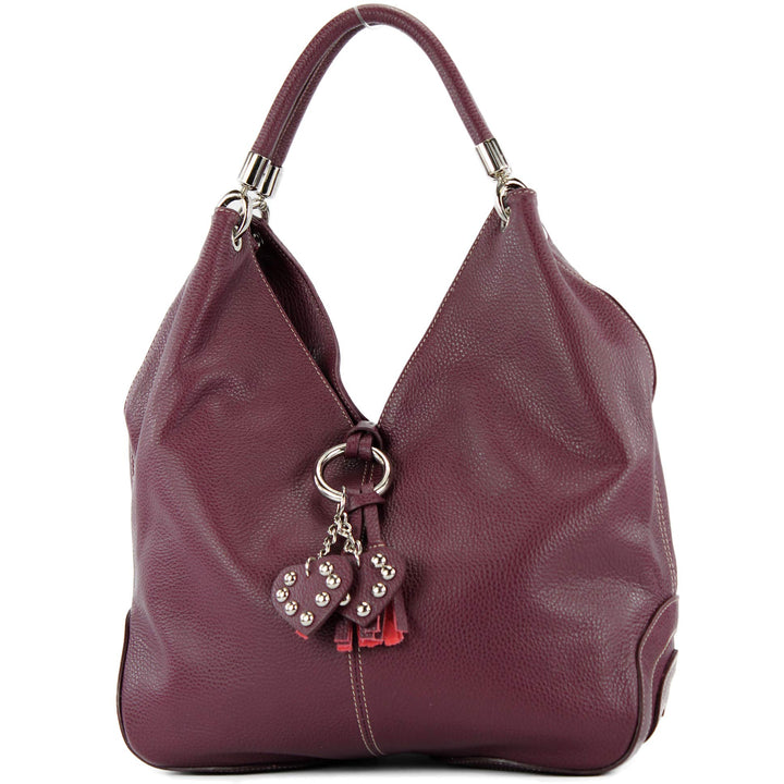modamoda de - 330 - ital. Leder Damen Schultertasche Large Bordeauxviolett, Bordeauxviolett