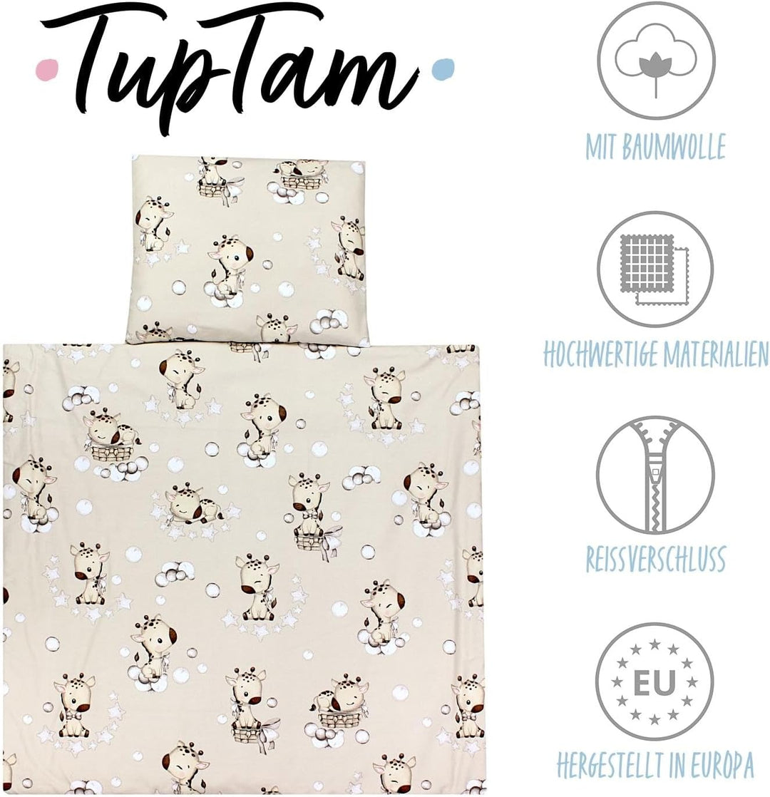 TupTam Unisex Baby Wiegenset 4-teilig Bettwäsche-Set: Bettdecke und Kopfkissen mit Bezug, Farbe: Gir