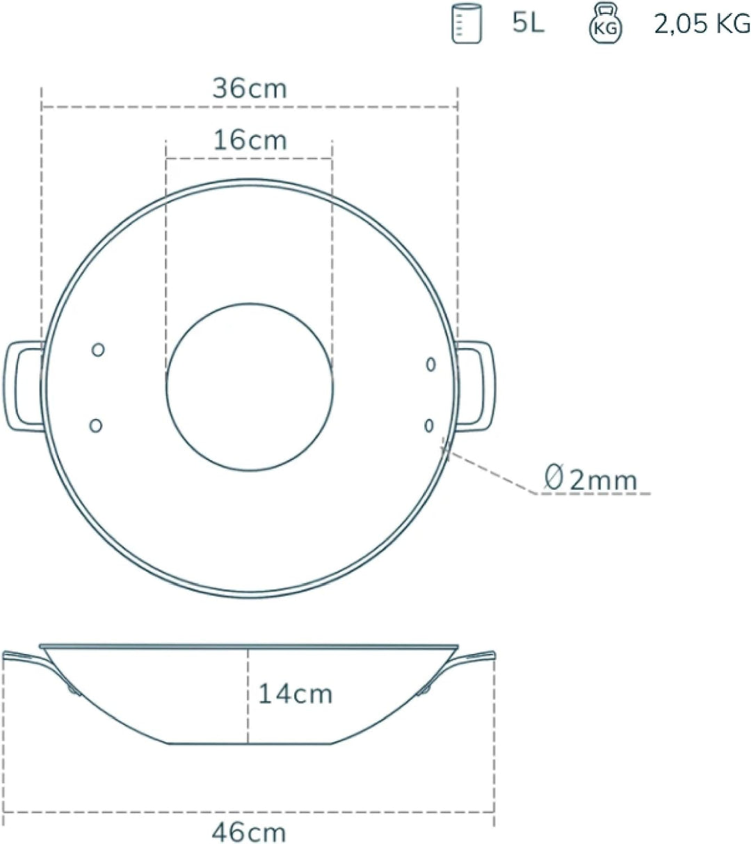 Olavson® Wok Kupferpfanne mit Antihaftbeschichtung aus 5-Schicht-Material, induktions- und spülmasch